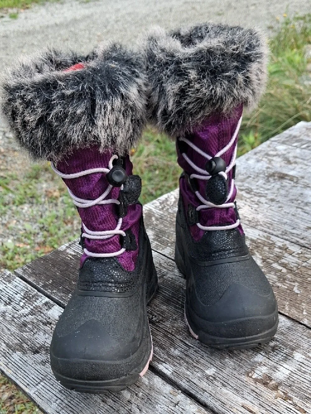 Kamik Kids Purple and Black Winter Boots with Faux Fur Trim